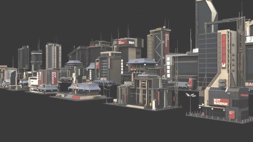 大型未来城市模型场景3D模型带材质贴图 Kitbash3D – Sebastian Luca