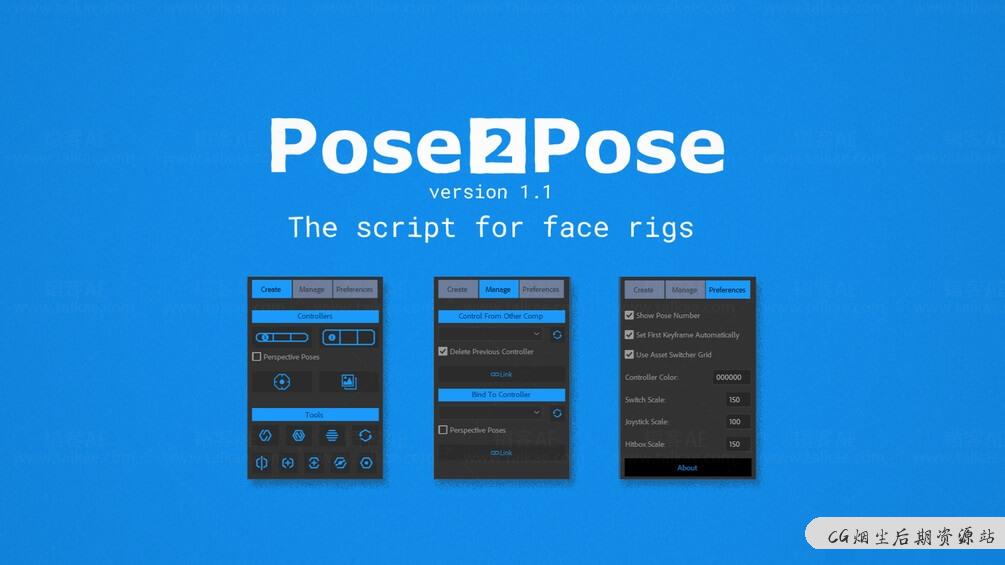 【AE脚本】Pose2Pose 1.1.0 卡通角色面部绑定面部动画脚本