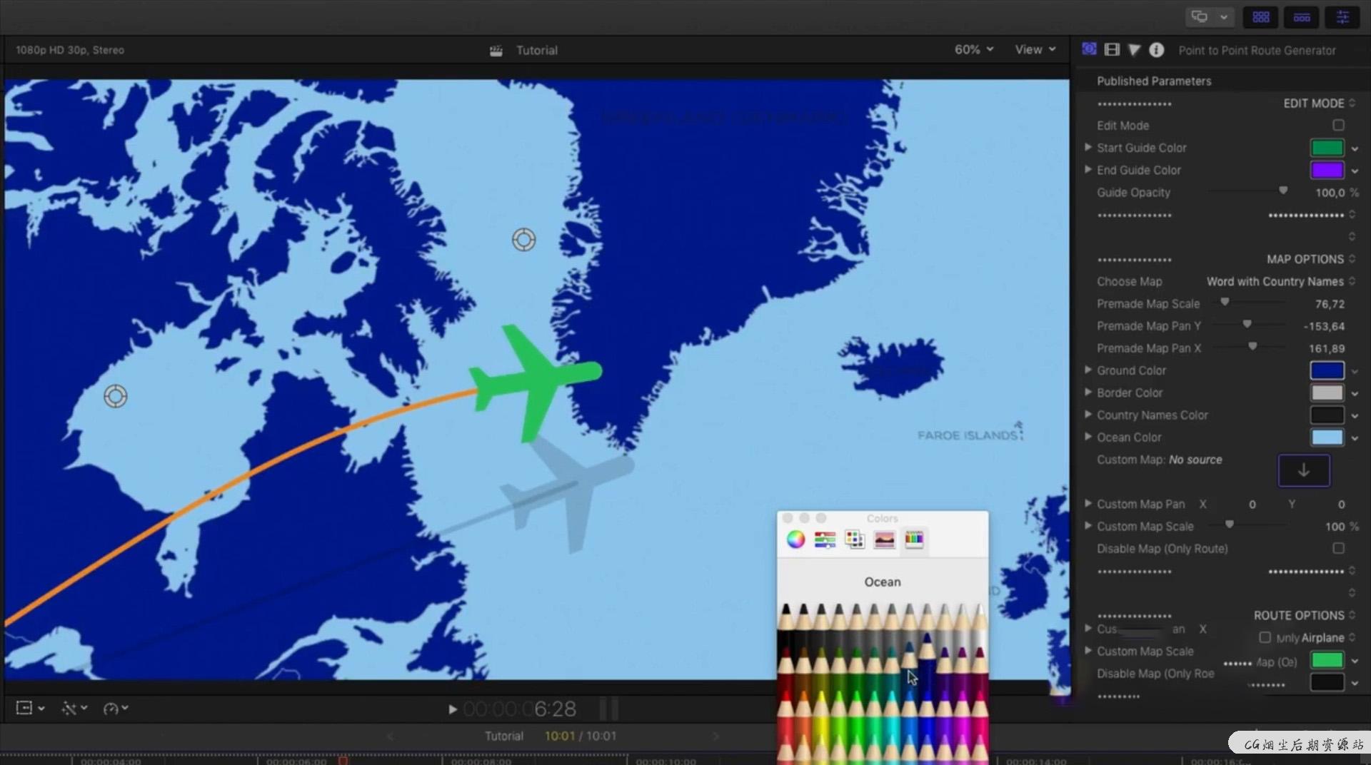 fcpx插件 点对点地图动画路线生成器 旅行商务路线规划动画工具