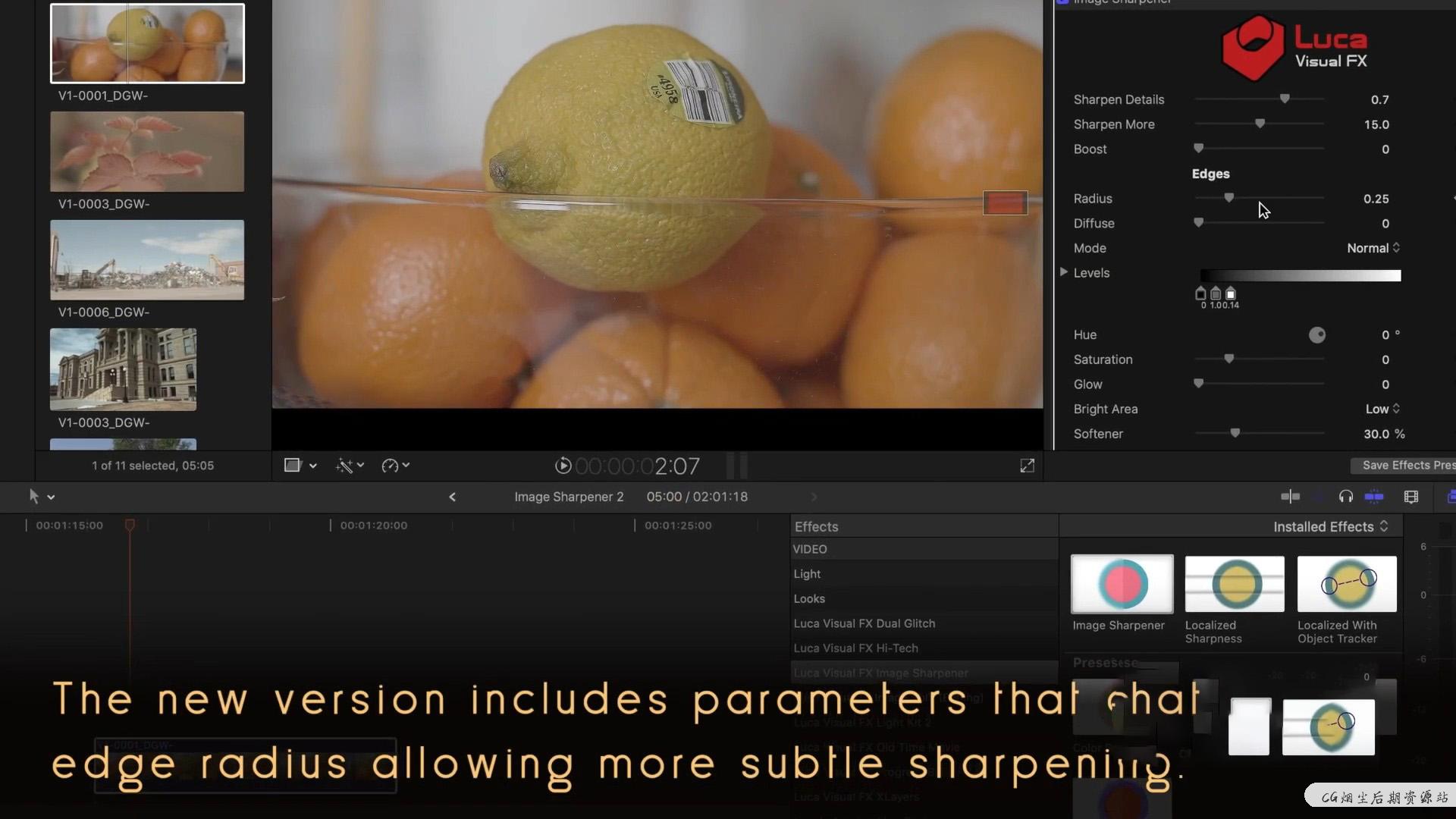 fcpx插件 视频图像锐化工具画面清晰度增强插件 Image Sharpener1
