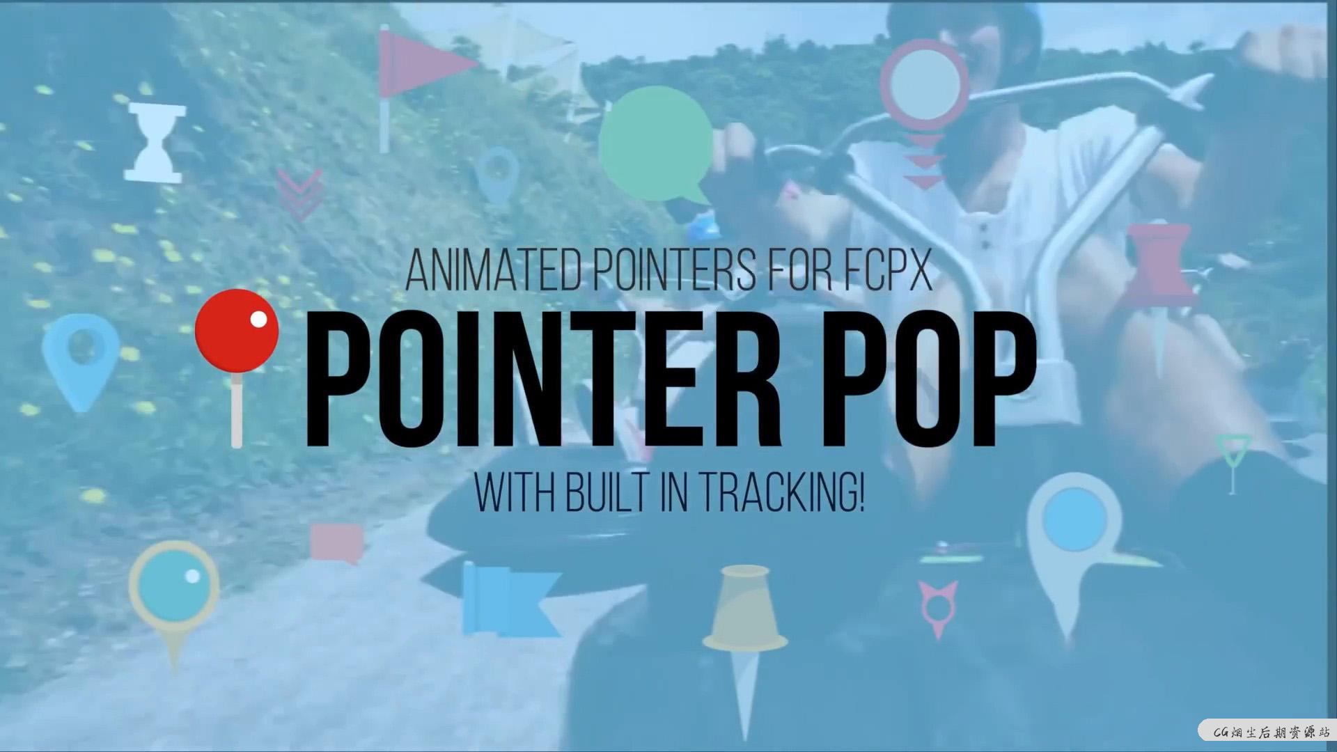 fcpx插件 105个自动跟踪标识地点标注位置气泡标题动画预设 Pointer Pop