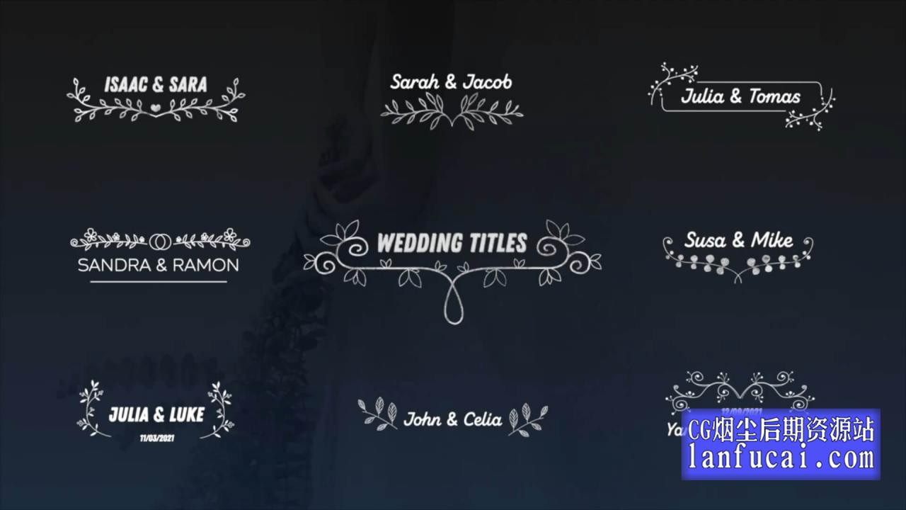 fcpx插件 35组花纹边框婚礼人名婚期标题动画模板 Wedding Titles Pack