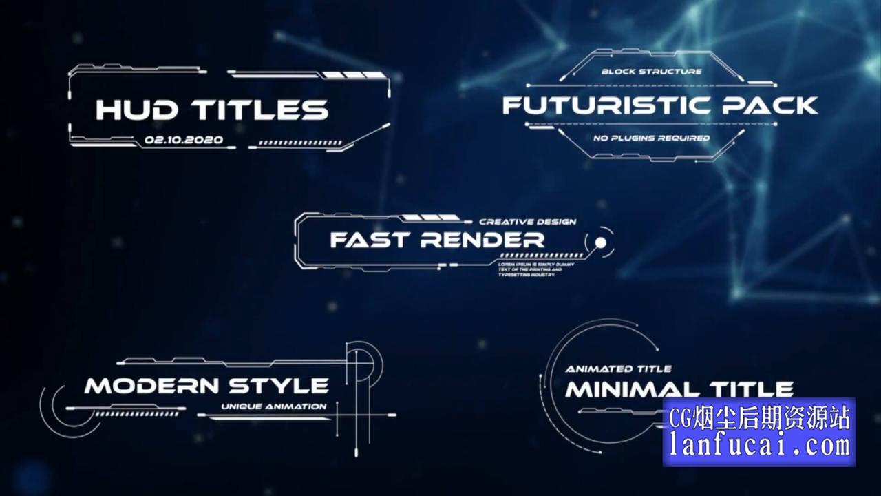 fcpx插件 适用数码科技影片HUD动画标题模板 HUD Titles