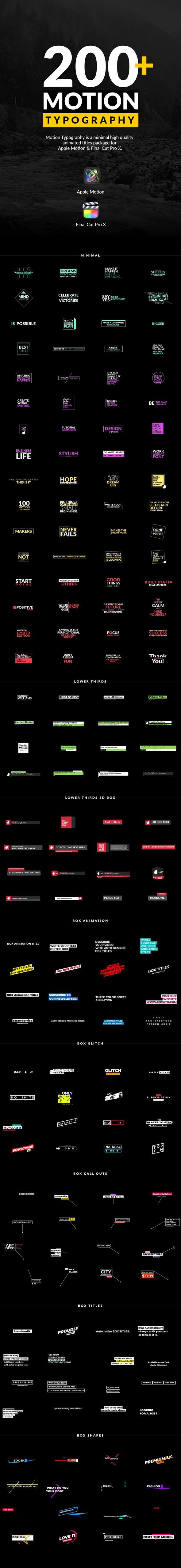 FCPX插件-200个现代迷你简洁商务文字标题字幕条排版动画 Motion Typography