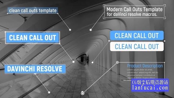 达芬奇模板-20组可自动跟踪指示线呼出标题动画 Clean Callouts V.1
