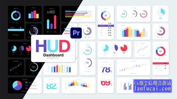 PR模板-彩色企业商务信息数据图表动画包 HUD Dashboard Infographics Essential Graphics for Premiere Pro