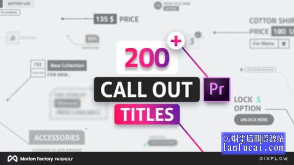 PR脚本-200种科技感线条呼出文字标题介绍动画预设 Line Call Out Titles for Premiere Pro