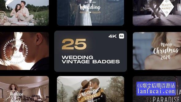 AE模板-25个复古浪漫爱情婚礼文字标题动画 Wedding Vintage Badges