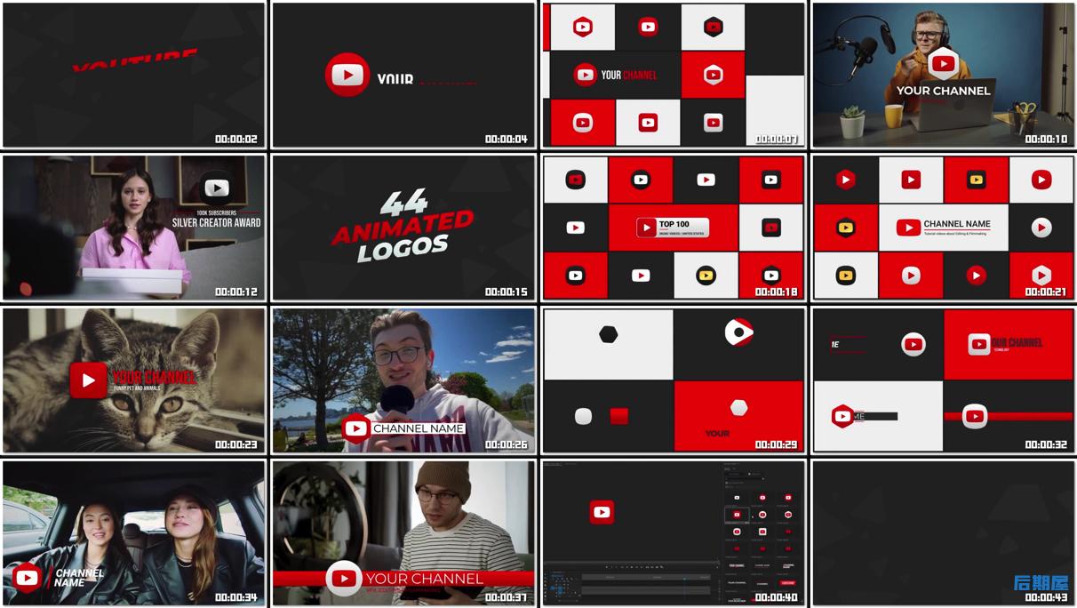 AE模板Youtube主题的标题和logo标志动画集