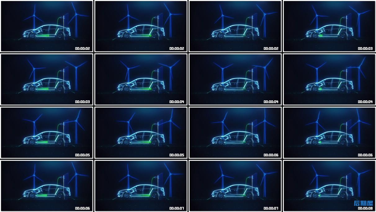 视频素材-抽象科技感新能源绿色环保电车充电动画