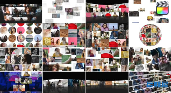 FCPX插件-38组多图片网格排列视频墙展示动画 Multi Screen Video Walls