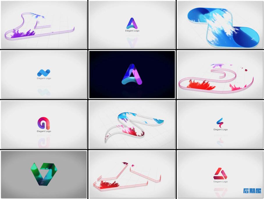 AE模板轮廓勾勒彩色水墨晕染填充的优雅logo揭示动画