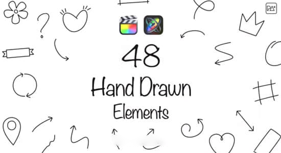 FCPX插件-48种创意手绘线条图形标注元素动画 Hand Drawn Elements后期屋