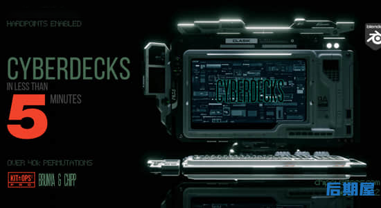 Blender插件 赛博朋克科技风控制台模型KitOps Cyberdecks KPack V1.0