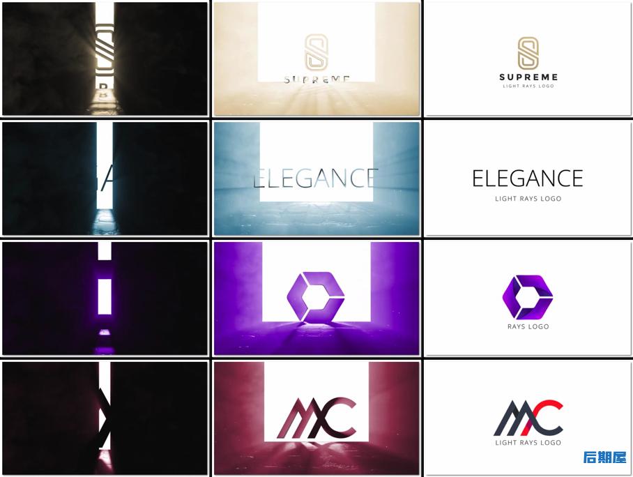 AE模板大门缓缓打开后出现的背光光线logo标志