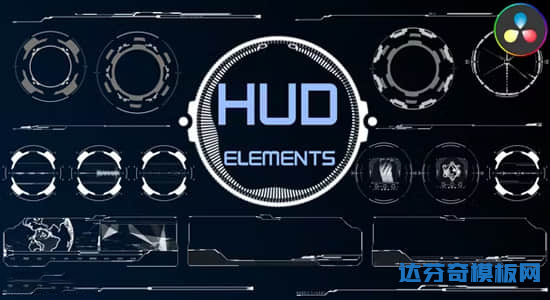 达芬奇模板-40种未来科技感HUD界面元素动画 HUD Elements for DaVinci Resolve
