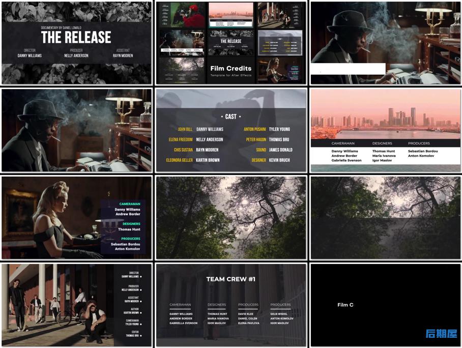 AE模板10款电影/电视剧/节目等的片尾演职员表字幕动画排版设计