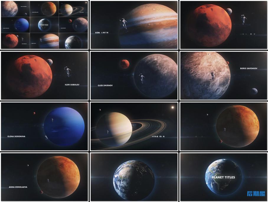 AE模板宇航员太空漫步和星球标题展示动画
