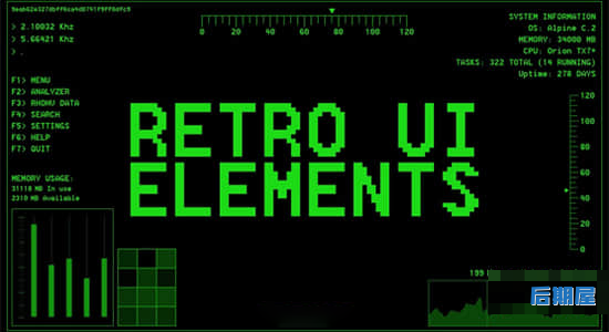 4K视频素材 51个经典复古科幻UI界面元素动画Retro UI Elements
