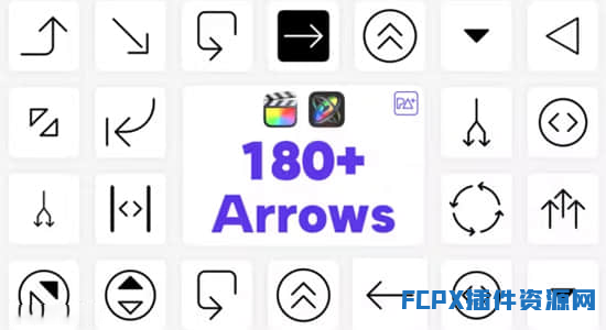 FCPX插件-180个线条箭头图形标注指示动画 Big Pack Arrows
