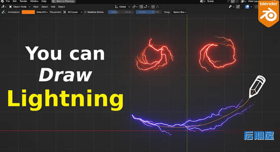 Blender预设 自定义路径电流闪电特效生成器资产Draw Lightning Generators V1.6