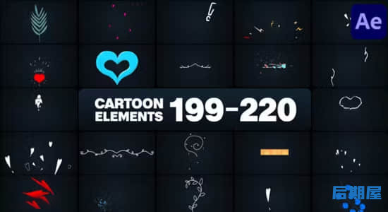 AE模板-彩色有趣2D卡通元素图形动画(不含原版音乐) Cartoon Elements