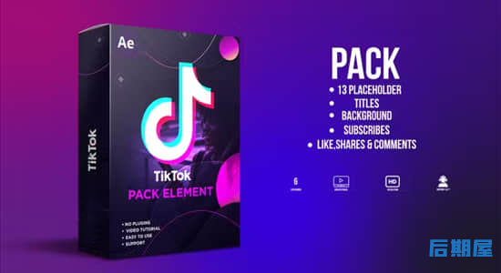 AE模板-抖音国际版社交媒体短视频图形包装宣传包装动画 TikTok Pack