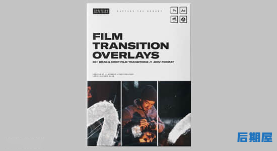 4K视频素材-61个电影胶片刮痕纹理闪烁转场叠加动画 Film Transition Overlays